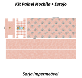 Sarja Impermeável Painel Mochila + Estojo Bebê Dino Xadrez Textura Rosa Seco 9100e9520