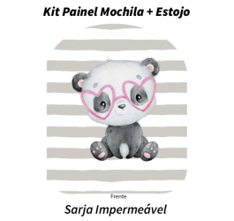 Sarja Impermeável Painel Mochila + Estojo Bebê Panda Corações 9100e9518