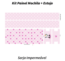 Sarja Impermeável Painel Mochila + Estojo Bebê Panda Poá Rosa Claro 9100e9514