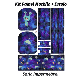 Sarja Impermeavel Painel Mochila + Estojo Monstrinho Galático Azul Espacial 9100e9521