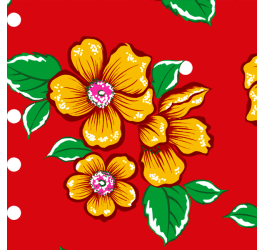 Tecido Chitão Estampado Flores Amarelas Fundo Vermelho 3027v02