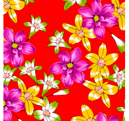 Tecido Chitão Estampado Flores e Botões Fundo Vermelho 3022v01
