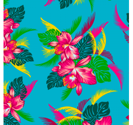 Tecido Chitão Estampado Lírios Tropical Fundo Tiffany 3016v01