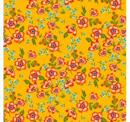 Tecido Chitão Estampado Ramos e Flores Fundo Amarelo 3031v01