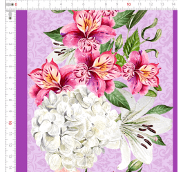 Tecido Tricoline Digital Barrado Floral Diverso Fundo Lavanda (0,55 x 1,50 mts) 9100e8959