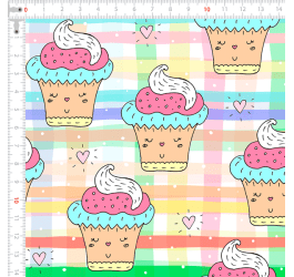 Tecido Tricoline Digital Cupcakes Fundo Listras Coloridas 9100e9424