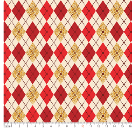 Tecido Tricoline Estampado Grade de Losango de Natal com Dourado e Vermelho 4099v05