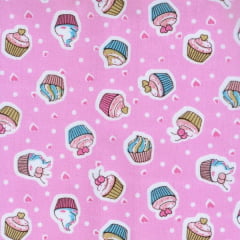 Tecido Tricoline Estampado Cupcake Fundo Rosa 180730