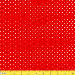 Tecido Tricoline Mista Poá Mini Micro Branco Fundo Vermelho - 14907