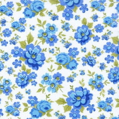 Tecido Tricoline Estampado Floral Azul  15892v2