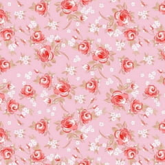Tecido Tricoline  Estampado Floral Rosa14399