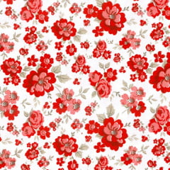 Tecido Tricoline Estampado Floral Vermelho 15891v1