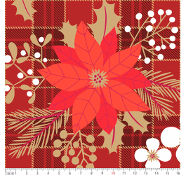 Tecidos Tricoline Estampado Flores de Natal Fundo Xadrez Vermelho 7197v01