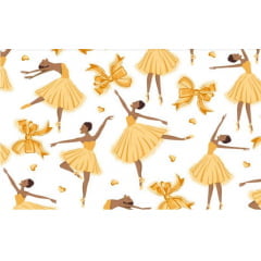 Tecido Tricoline Estampado Bailarinas  Amarelo 12206