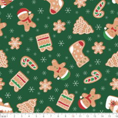 Tecido Tricoline Biscoitos de Natal Verde 5104v002