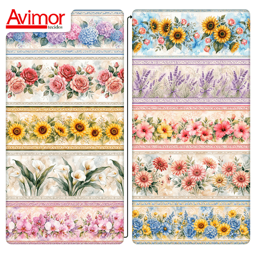 Tecido Tricoline Estampado Barrados Florais Variados 9050V498