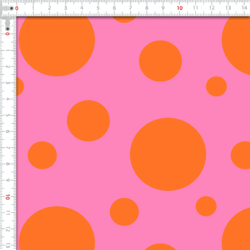 Tecido Tricoline Digital Estampado Bolas e Bolinhas Laranja e Rosa 9102E730