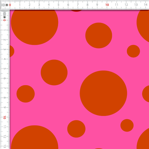 Tecido Tricoline Digital Estampado Bolas e Bolinhas Laranja Escuro e Rosa 9102E727