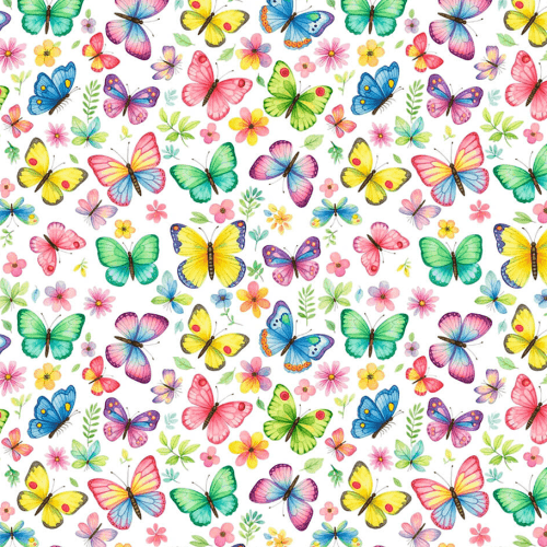 Tecido Tricoline Estampado Borboletas Coloridas e Flores 9050V535