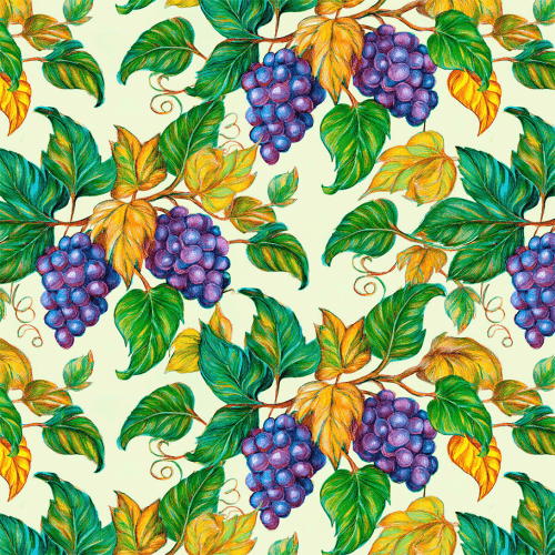 Tecido Tricoline Estampado Cachos de Uvas e Folhagens 9050V515