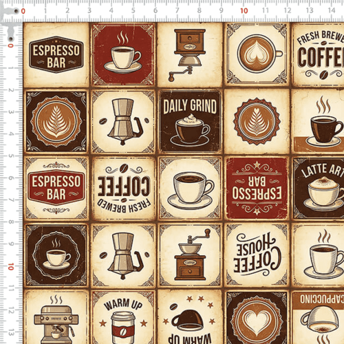 Tecido Tricoline Estampado Café Vintage Patchwork 9050V526
