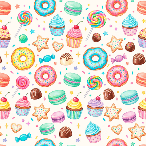 Tecido Tricoline Estampado Doces e Guloseimas Coloridas 9050V517