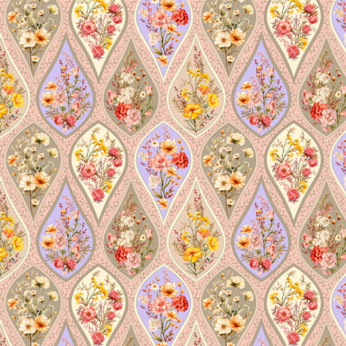 Tecido Tricoline Estampado Floral em Arabescos Geométricos 9050V489