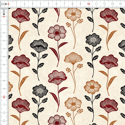 Tecido Tricoline Estampado Floral Vintage 9050V491