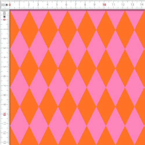 Tecido Tricoline Digital Estampado Geométrico Laranja e Rosa 9102E721