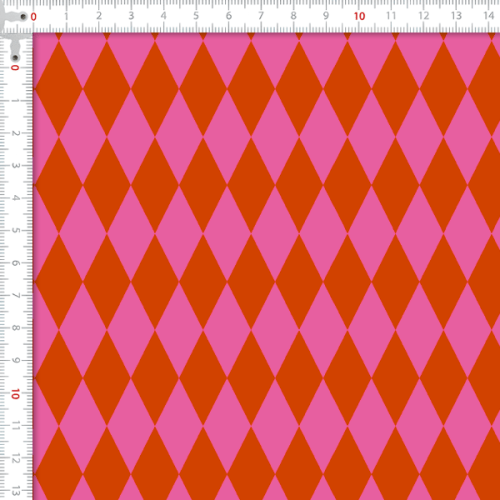 Tecido Tricoline Digital Estampado Geométrico Laranja Escuro e Rosa 9102E718