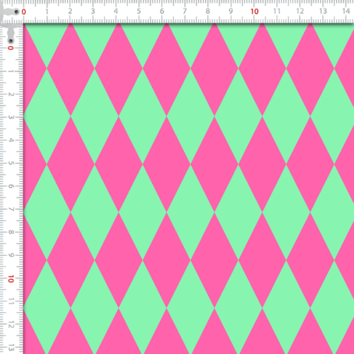 Tecido Tricoline Digital Estampado Geométrico Verde e Rosa 9102E724
