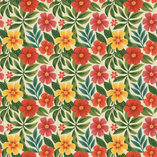 Tecido Tricoline Estampado Hibiscos Tropicais Coloridos 9050V496
