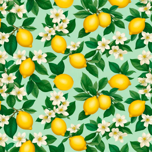 Tecido Tricoline Estampado Limões Sicilianos e Flores Brancas 9050V512