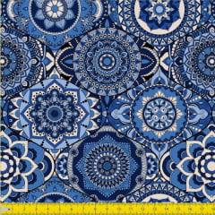 Tecido Tricoline Digital Estampado  Mandalas Azul 9100e1039