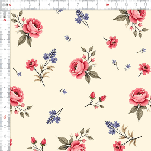 Tecido Tricoline Estampado Mini Rosas Delicadas 9050V490