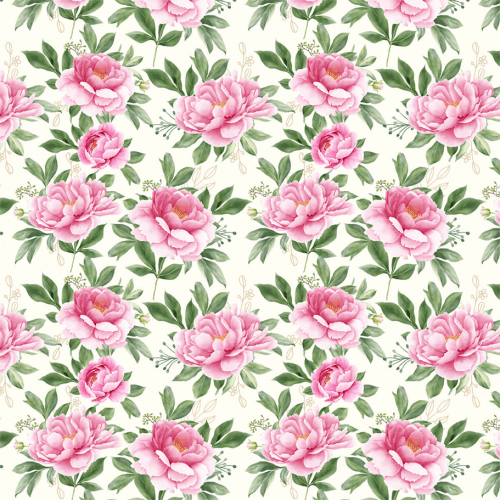 Tecido Tricoline Estampado Peônias Rosas e Folhagens 9050V500