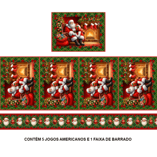 Tecido Tricoline Digital Jogo Americano e Barrado Natal dos Sonhos A5418