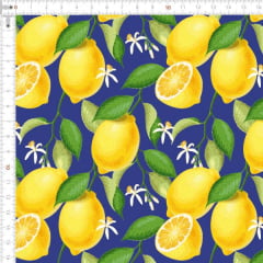 Tecido Tricoline Digital Limão Siciliano Fundo Azul 9100e1784