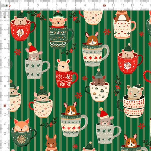 Tecido Tricoline Estampado Amigos do Natal 6233v001