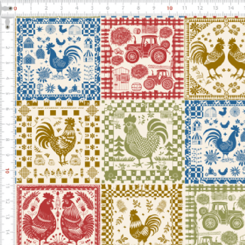 Tecido Tricoline Estampado Azulejos Patchwork Galo da Fazenda 9050v300