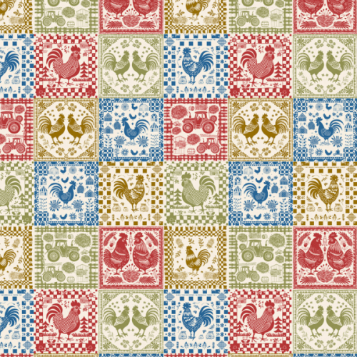 Tecido Tricoline Estampado Azulejos Patchwork Galo da Fazenda 9050v300