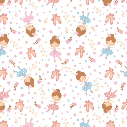 Tecido Tricoline Estampado Bailarinas Rosa e Azul 5166v001