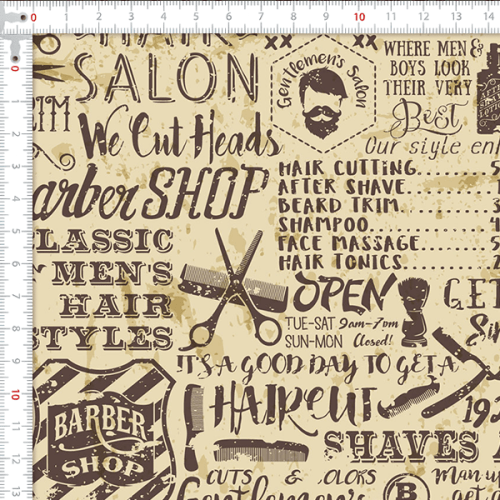 Tecido Tricoline Estampado Barbearia Vintage 9050V390 Tecido Tricoline Estampado Barbearia Vintage 9050V390