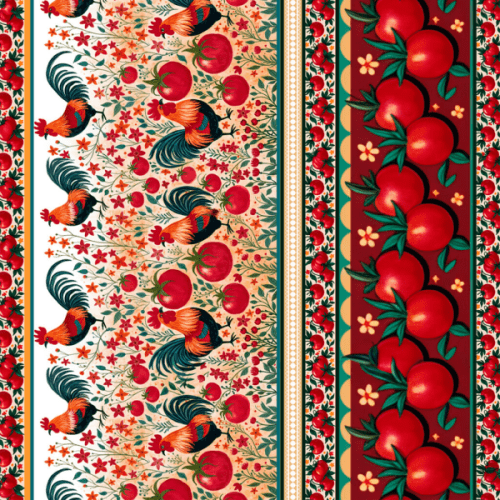 Tecido Tricoline Estampado Barrado Chefe e Tomates Vermelhos 9050v304
