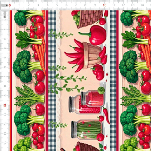 Tecido Tricoline Estampado Barrado Chefe e Tomates Vermelhos 9050v304