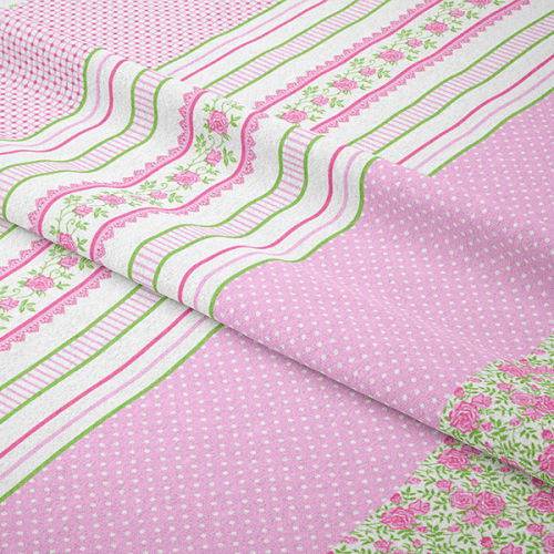Tecido Tricoline Estampado Barrado Floral Fundo Rosa (0,55 x 1,50 mts) 16228