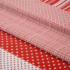 Tecido Tricoline Estampado Barrado Geometrico Patchwork Vermelho 181022v02