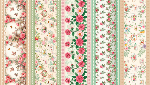 Tecido Tricoline Estampado Barrado Jardim com Chá das Rosas 9050v298