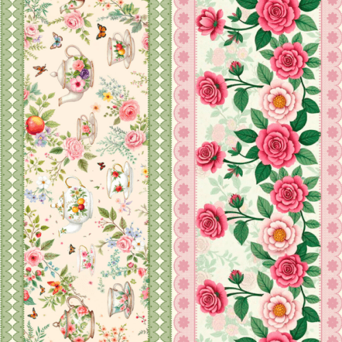 Tecido Tricoline Estampado Barrado Jardim com Chá das Rosas 9050v298