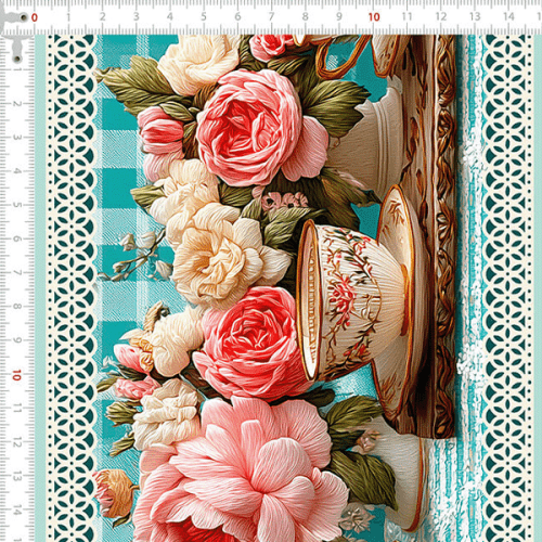 Tecido Tricoline Estampado Barrado Jardim das Porcelanas 9050V478